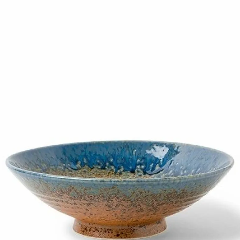 Aoi Nagashi Blue and Brown Ceramic Serving Bowl made in Japan available at Miya.