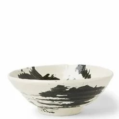 Black Brush Stroke Design Ceramic Everyday Bowls made in Japan available at Miya.