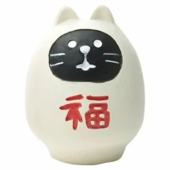 Black Cat Wrapped in White Daruma Costume Figurine from Decole Japan available at Miya.