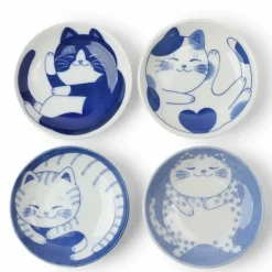Blue & White Cat 3.75" Plate Set Gift Box