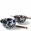 Blue and white cloud pattern on a charming ceramic bowl set made in Japan available at Miya.