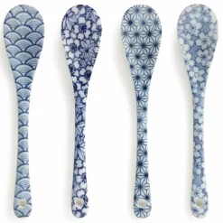 Blue and White Japanese Pattern Dessert Spoon Set Available at Miya.