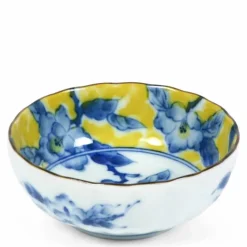 Blue Flower 4.25" Yellow Bowl