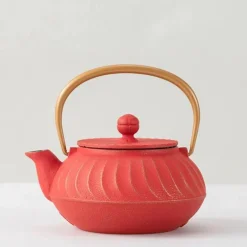 Cast Iron Teapot Red Wave Gold Handle
