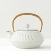 Cast Iron Teapot White Wave Gold Handle