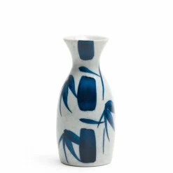Ceramic Blue and White Bamboo Sake Bottle Made In Japan.
