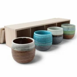 Ceramic Teacup Set in Assorted Glazes Made in Japan Available at Miya