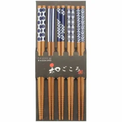 Chopsticks Set Bamboo Waka Blue/White