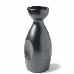 Dark Gray "Iron Glaze" Sake Bottle Made in Japan.