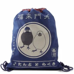 Drawstring Tote Bag Bird Navy