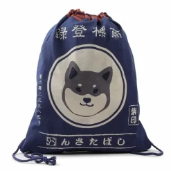 Drawstring Tote Bag Shiba Navy