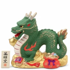 Figurine Dragon Green with Gold Fortune