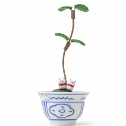 Figurine Potted Plant Fortune Cats