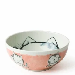 Fortune Cat 6.25" Pink Ceramic Bowl made in Japan available at Miya.
