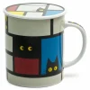 Gray Cubist Cat Lidded Mug at Miya