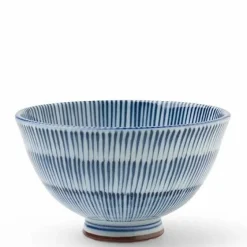 Hoso Tokusa Blue and White 4.25" Rice Bowl at Miya