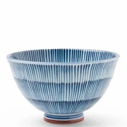 Hoso Tokusa Blue and White 4.75" Rice Bowl at Miya
