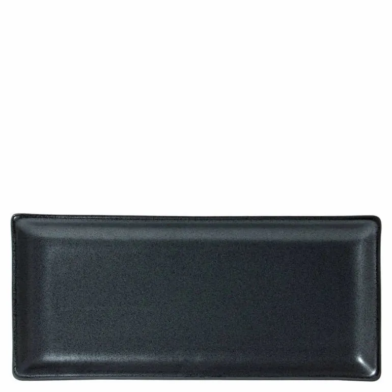 Iron Glaze Black Matte 11" x 5" Rectangle Plate at Miya