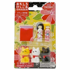 Iwako Kokeshi Fortune Cat Eraser Pack