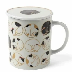 Jewel Japan Sleepy Cat lidded mug made in Japan available at Miya.