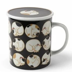 Jewel Japan Sleepy Cat lidded mug made in Japan available at Miya.