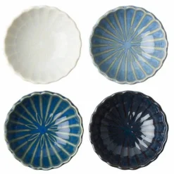 Kiku Mum Sauce Dish set in blue and white colors made in Japan available at Miya!