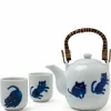 Midnight Blue Cat tea set with playful cats made in Japan available at Miya.