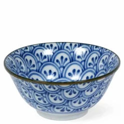 Monyou Hana Seigaiha blue and white pattern Arch 6" bowl