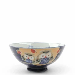 Rice Bowl Owl Pair on a Branch