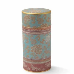 Tea Canister Brocade Peony Blue