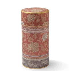 Tea Canister Brocade Peony Red