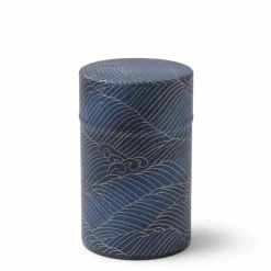 Tea Canister Indigo Gold Waves