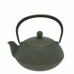 Teapot Cast Iron Bronze Waves