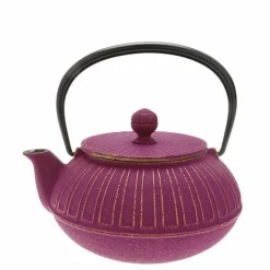Teapot Cast Iron Gold Purple Chrysanthemum