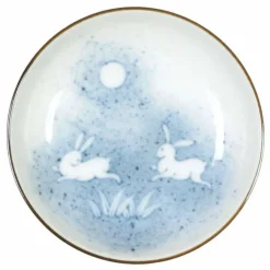 Tsuki Usagi Rabbit Blue and White Sauce Dish Made in Japan.