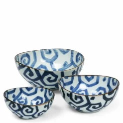 Uzu Karakusa Blue and White Nested Bowl Set at Miya