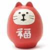 White Cat Wrapped in Red Daruma Costume by Decole Japan available at Miya.