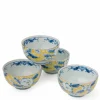 Yellow and Blue 5" Bowl Set of Four Made in Japan.